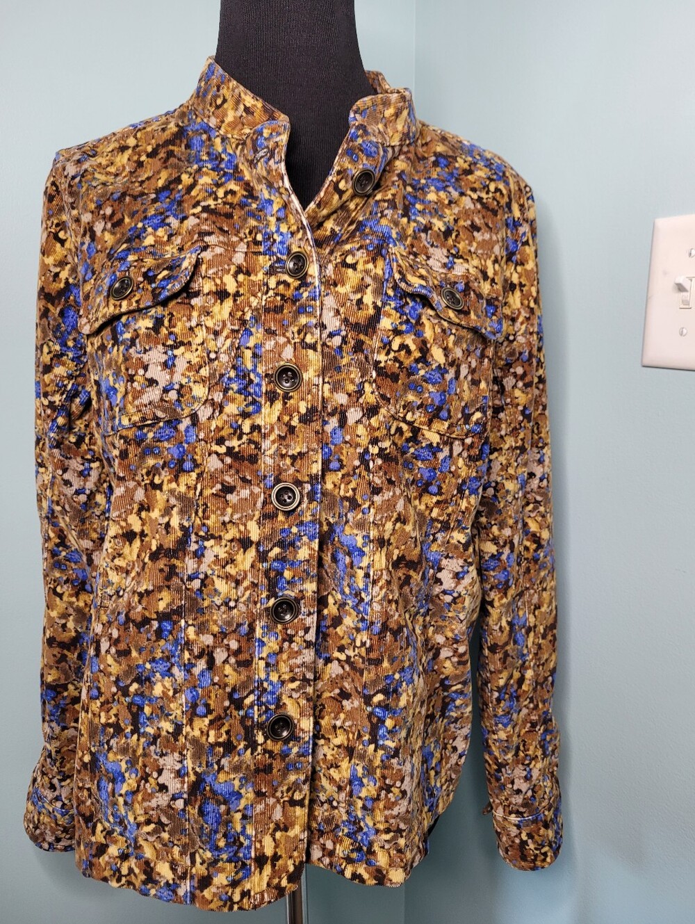 Christopher & Banks Pinwale Corduroy Jacket Multicolor Blue Tan Black Womens L